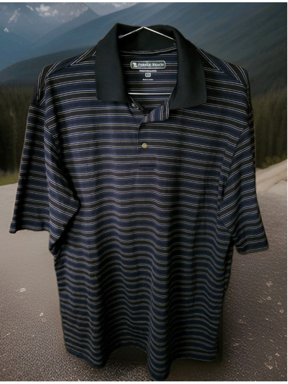 Pebble Beach Mens Golf Polo Performance Large Short Sleeves Striped